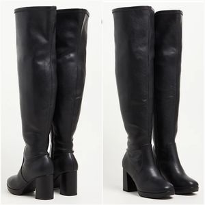 TORRID Stretch Heel Over The Knee Boot Black Faux Leather Size 9.5 W